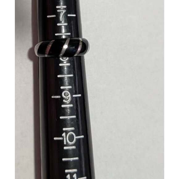 Sterling Silver Onyx Inlay Ring Size 8 Domed shrimp band Black ink onyx - Picture 6 of 14